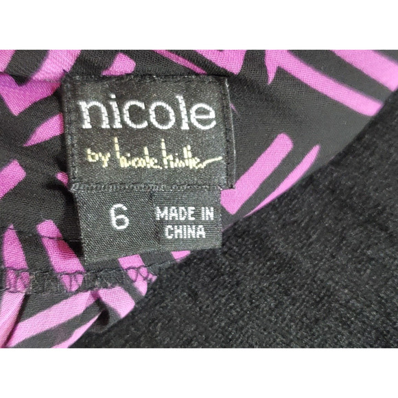 Nicole Miller Women's Black & Pink Pleated Square Neck 3/4 Sleeve Top Blouse 6 - Picture 15 of 15